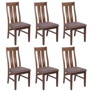Lot de 6 chaises de salle à manger HWC-M58 tissu/textile bois massif foncé, taupe