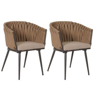 Lot De 2 Chaises De Salle À Manger En Aluminium Hwc-n38 Beige Coussin Marron Clair