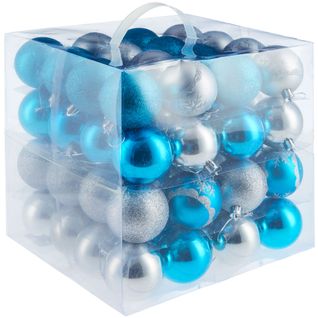 Lot De 64 Boules De Noël Argentées/bleues