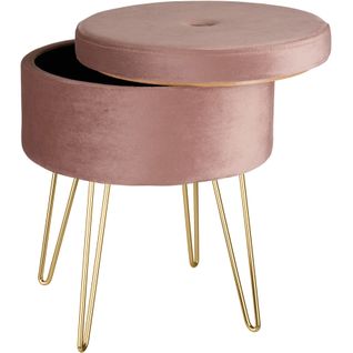 Tabouret Avec Coffre De Rangement Aspect Velours Transformable Ava - Rose