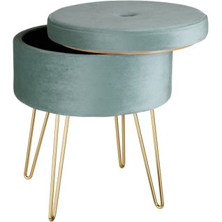 Tabouret Avec Coffre De Rangement Aspect Velours Transformable Ava - Turquoise