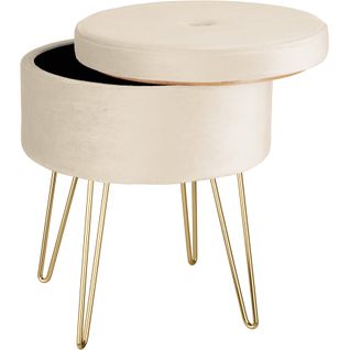 Tabouret Avec Coffre De Rangement Aspect Velours Transformable Ava - Crème