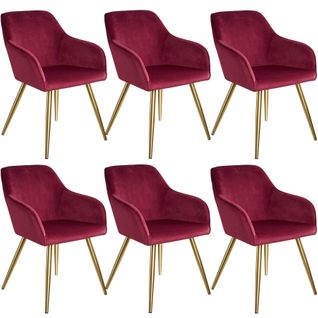 6 Chaises Marilyn Effet Velours Style Scandinave - Bordeaux/or