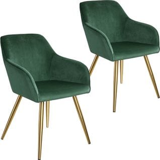 2 Chaises Marilyn Effet Velours Style Scandinave - Vert Foncé/or