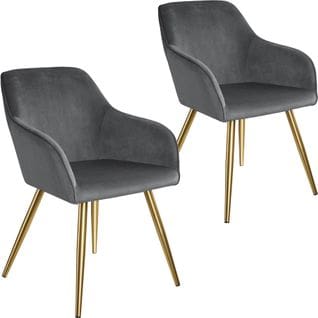 2 Chaises Marilyn Effet Velours Style Scandinave - Gris Foncé/or