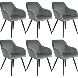 6 Chaises Marilyn Design En Velours Style Scandinave - Gris/noir