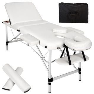 Table De Massage 3 Zones Avec Rembourrage De 5cm Et Châssis En Aluminium Et Rouleaux - Blanc