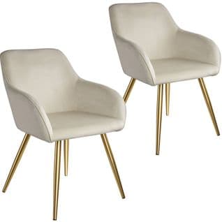 2 Chaises Marilyn Effet Velours Style Scandinave - Crème/or
