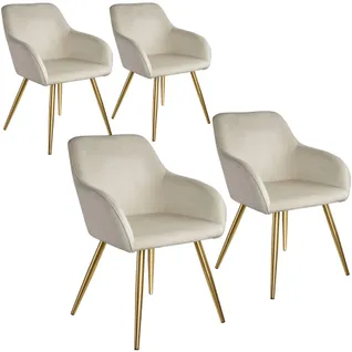 4 Chaises Marilyn Effet Velours Style Scandinave - Crème/or