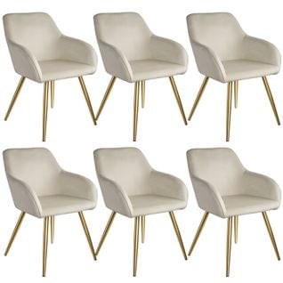 6 Chaises Marilyn Effet Velours Style Scandinave - Crème/or