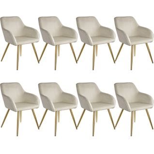 8 Chaises Marilyn Effet Velours Style Scandinave - Crème/or