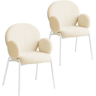 Lot De 2 Chaises Rembourrées Scandi, Tissu Bouclette - Crème