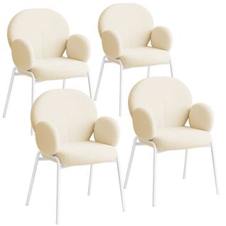 Lot De 4 Chaises Rembourrées Scandi, Tissu Bouclette - Crème