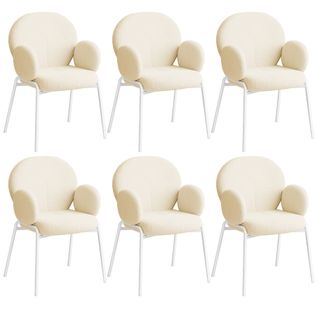 Lot De 6 Chaises Rembourrées Scandi, Tissu Bouclette - Crème