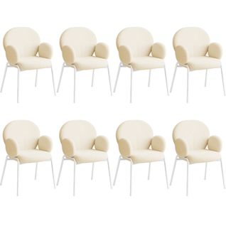 Lot De 8 Chaises Rembourrées Scandi, Tissu Bouclette - Crème