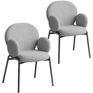 Lot De 2 Chaises Rembourrées Scandi, Tissu Bouclette - Gris Clair