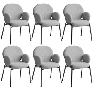 Lot De 6 Chaises Rembourrées Scandi, Tissu Bouclette - Gris Clair