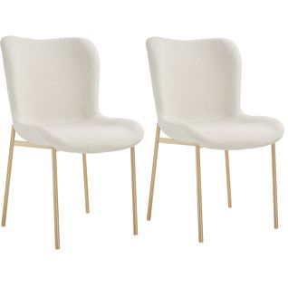 Lot de 2 Chaises Rembourrées Tessa - Bouclette Blanc/doré