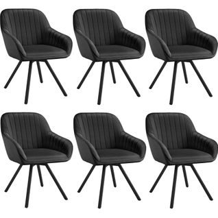 Lot 6 Chaises Pivotantes à 360° Avec Accoudoirs Velours Noires