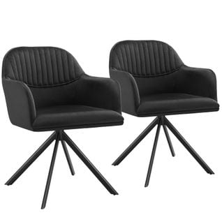 Lot De 2 Chaises Pivotantes à 360° En Velours Avec Rembourrage Noir