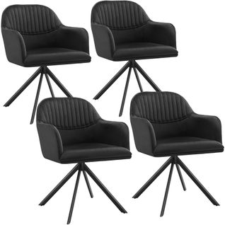 Lot De 4 Chaises Pivotantes à 360° En Velours Avec Rembourrage Noir