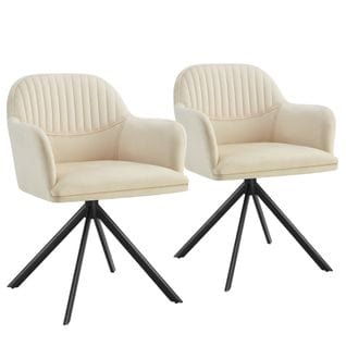 Lot 2 Chaises Pivotantes à 360° En Velours Avec Rembourrage Crème/noir