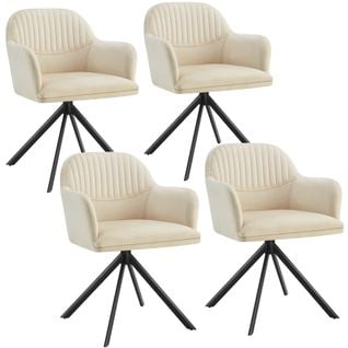 Lot 4 Chaises Pivotantes à 360° En Velours Avec Rembourrage Crème/noir