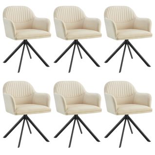 Lot 6 Chaises Pivotantes à 360° En Velours Avec Rembourrage Crème/noir