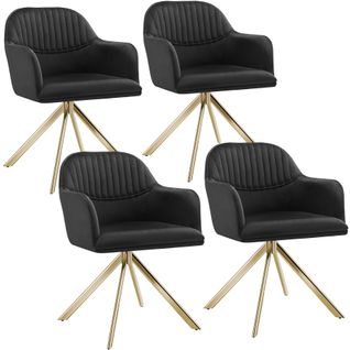 Lot 4 Chaises Pivotantes à 360° En Velours Avec Rembourrage Noir/or