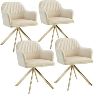 Lot De 4 Chaises Pivotantes à 360° En Velours Rembourrées Crème/or