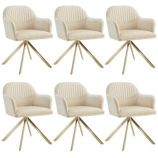 Lot De 6 Chaises Pivotantes à 360° En Velours Rembourrées Crème/or