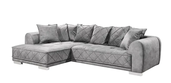 Canapé fixe d'angle réversible L.310 cm SENTINA tissu gris clair