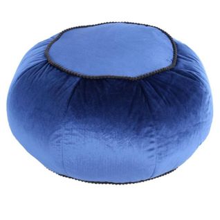 Pouf Rond En Velours "taj Mahal" 65cm Bleu