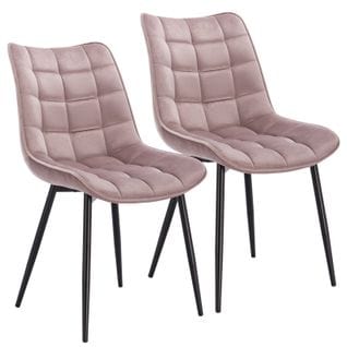 2x Chaises De Salle À Manger Chaise De Cuisine Siège En Velours Pieds En Métal Rose