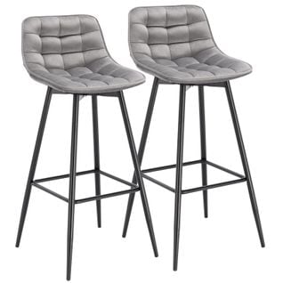 Lot De 2 Tabouret De Bar Avec Repose-pieds-tabouret Pour Bar/bistro- En Velours + Métal-gris Clair