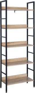 Étagère De Rangement En Bois Et Cadre En Acier. 5 Tablettes. 60x27.5x160 cm. Noir+chêne Clair