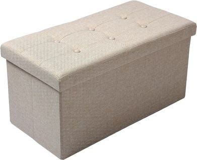 Tabouret Pouf Coffre Boîte De Rangement-siège Rembourré En Lin-chaise Longue-76x37-5x38cm-beige