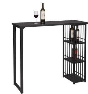Table De Bar Avec 3 Tablettes. Table De Bistrot En Métal Et Mdf. 120x40x105cm. Noir