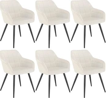 6xchaises De Salle À Manger Siège En Velours Chaise De Cuisine Pieds en Métal Crème Blanc