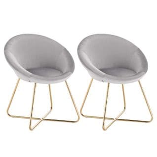 2xchaises De Salle À Manger Siège En Velours Fauteuil De Salon Pieds en Métal Gris Clair