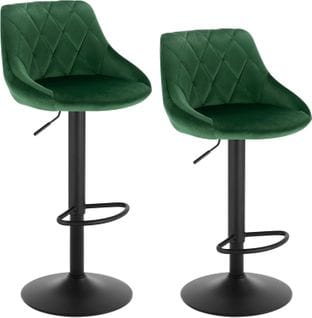 Lot De 2 Tabourets De Bar Siège Bien En Velours -hauteur Réglable Pieds En Métal-vert Foncé