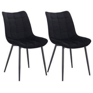 2xchaises De Salle À Manger Chaise De Cuisine Siège En Velours Pieds En Métal Noir