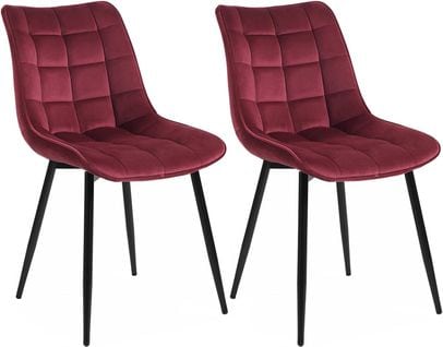 2x Chaises De Salle À Manger Chaise De Cuisine Siège En Velours Pieds En Métal Bordeaux