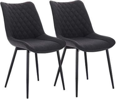 4x Chaises De Salle A Manger En Lin Pieds Métal - Gris Foncé