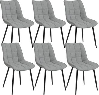 6xchaise De Salle À Manger Chaise De Cuisine  Lin Épais Pieds En Métal Gris Clair