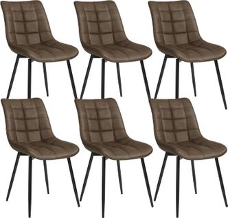 6xchaise De Salle À Manger Chaise De Cuisine  En Similicuir Épais Pieds En Métal Brun