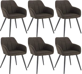 6xchaise De Salle À Manger En Tissu simili-cuir + Métal Chaise De Salon  Brun Foncé