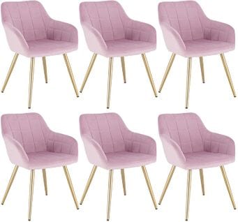 6xchaises De Salle À Manger Chaise De Salon Structure En Métal Et Assise En Velours Rose