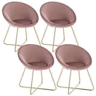 4xchaises De Salle À Manger Siège En Velours Fauteuil De Salon Pieds en Métal Rose