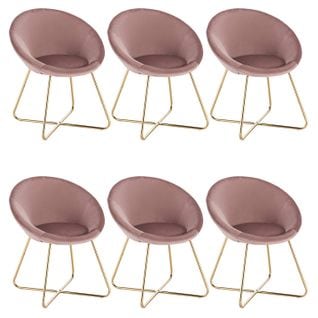 6xchaises De Salle À Manger Siège En Velours Fauteuil De Salon Pieds en Métal Rose